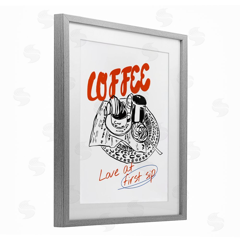 The Prints Vibe Coffee Love At First Sip Gray Framed Print Under Glass Wall Art