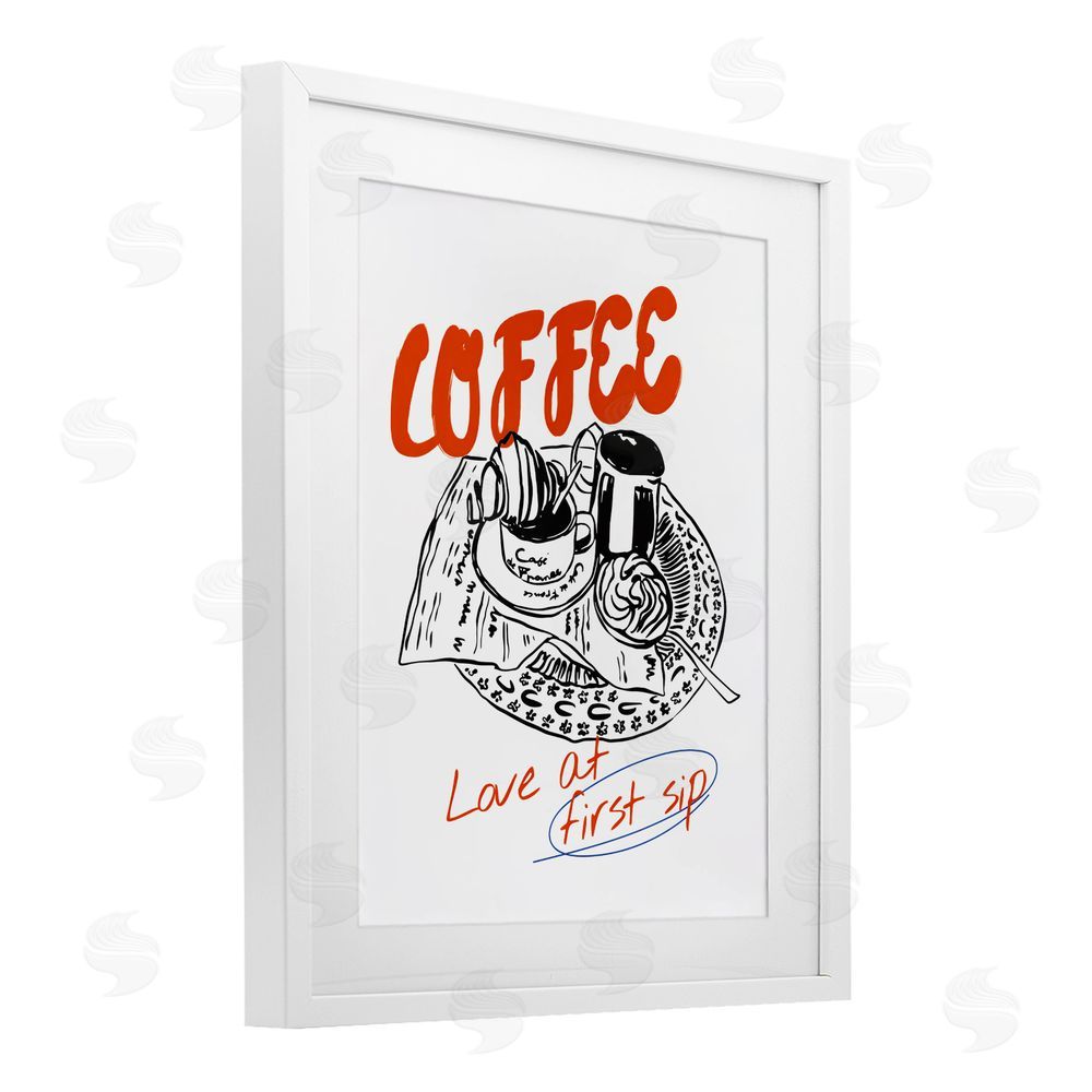 The Prints Vibe Coffee Love At First Sip White Framed Print Under Glass Wall Art