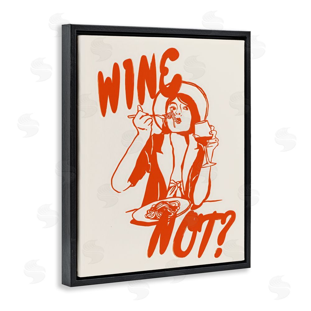 The Prints Vibe Wine Not Retro Meal Time Black Floating Framed Canvas Wall Art Print