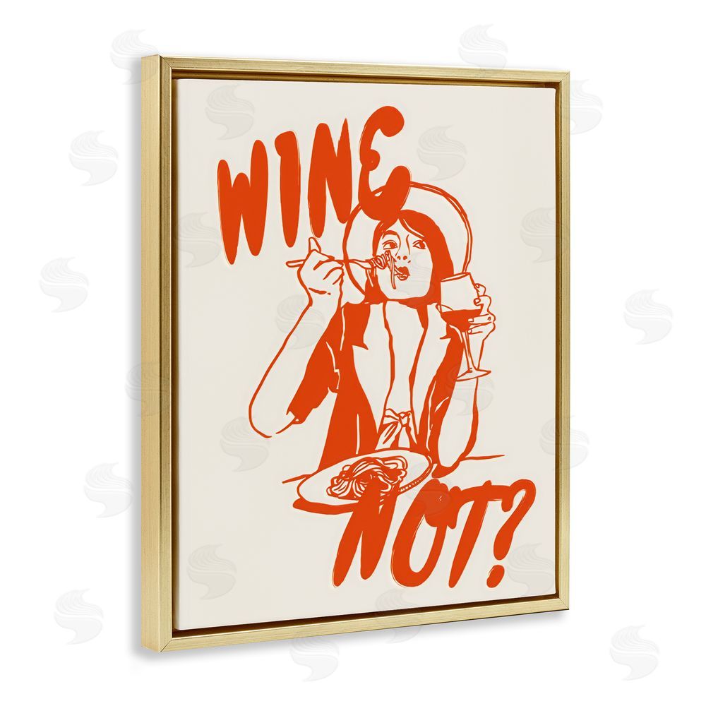 The Prints Vibe Wine Not Retro Meal Time Gold Floating Framed Canvas Wall Art Print