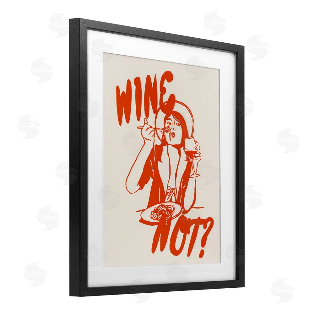 The Prints Vibe Wine Not Retro Meal Time Black Framed Print Under Glass with White Mat Wall Art