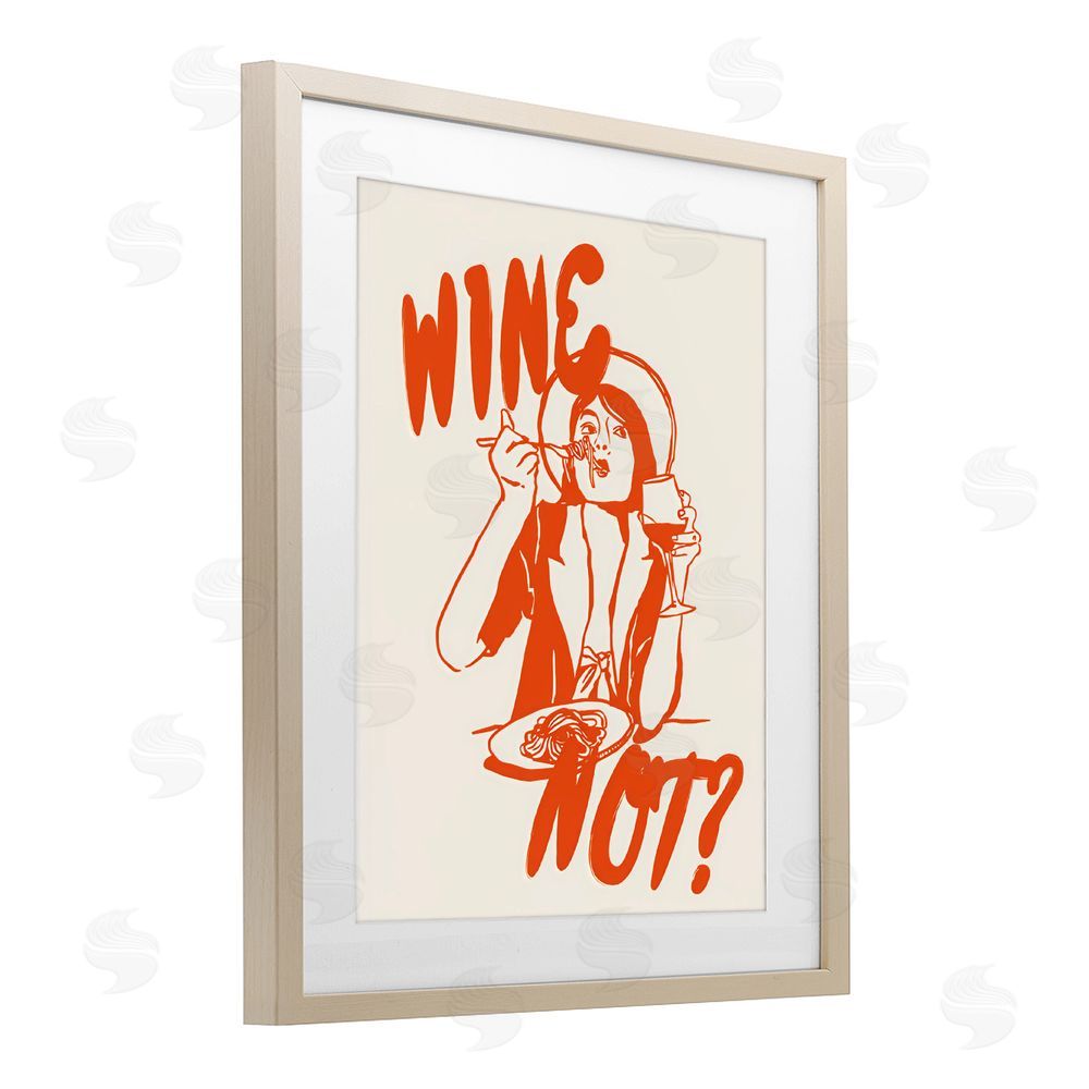 The Prints Vibe Wine Not Retro Meal Time Brown Framed Print Under Glass with White Mat Wall Art