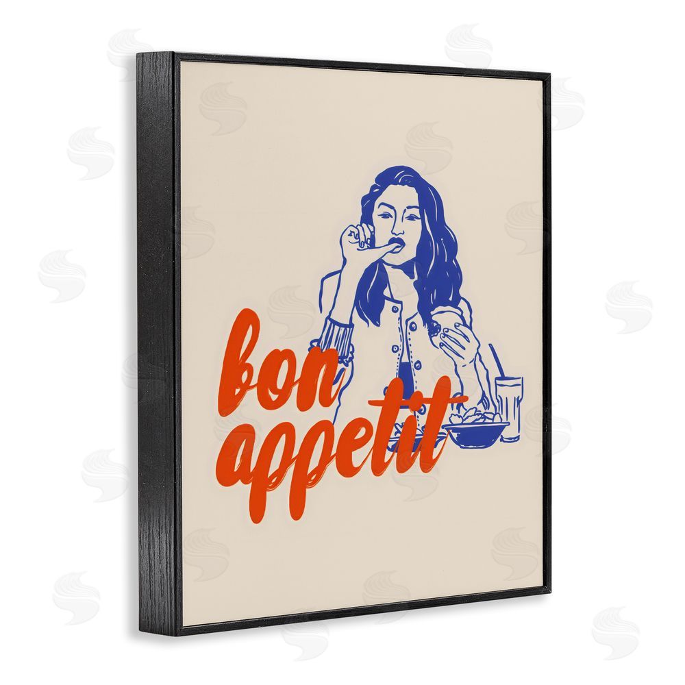 The Prints Vibe Bon Appetit Woman Enjoying Meal Black Framed Giclee Wall Art Print
