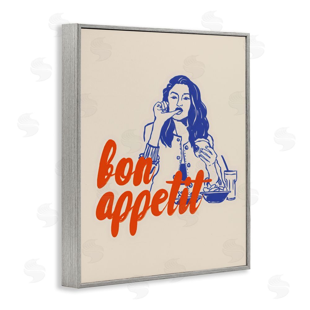 The Prints Vibe Bon Appetit Woman Enjoying Meal Gray Framed Giclee Wall Art Print