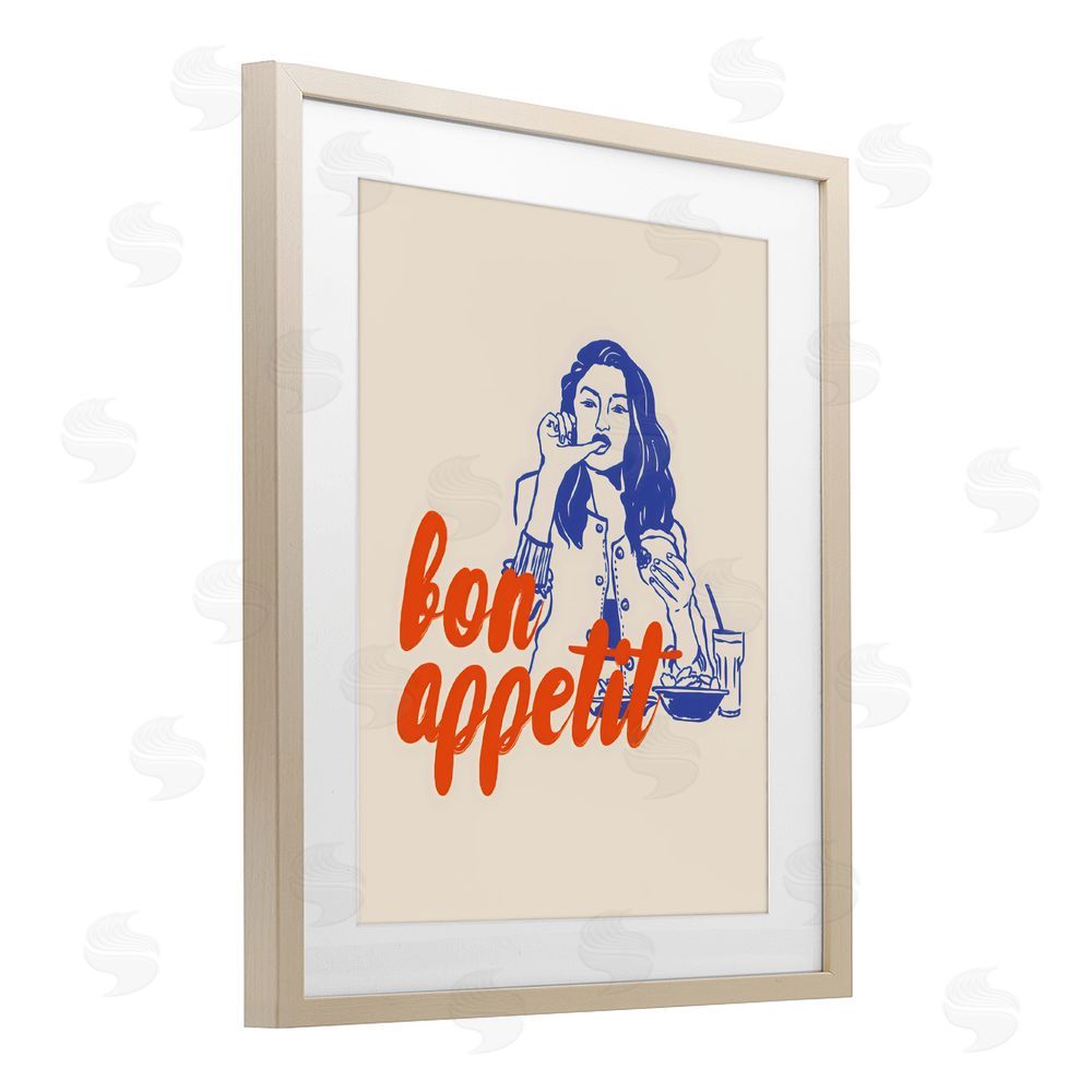 The Prints Vibe Bon Appetit Woman Enjoying Meal Brown Framed Print Under Glass with Matting Wall Art