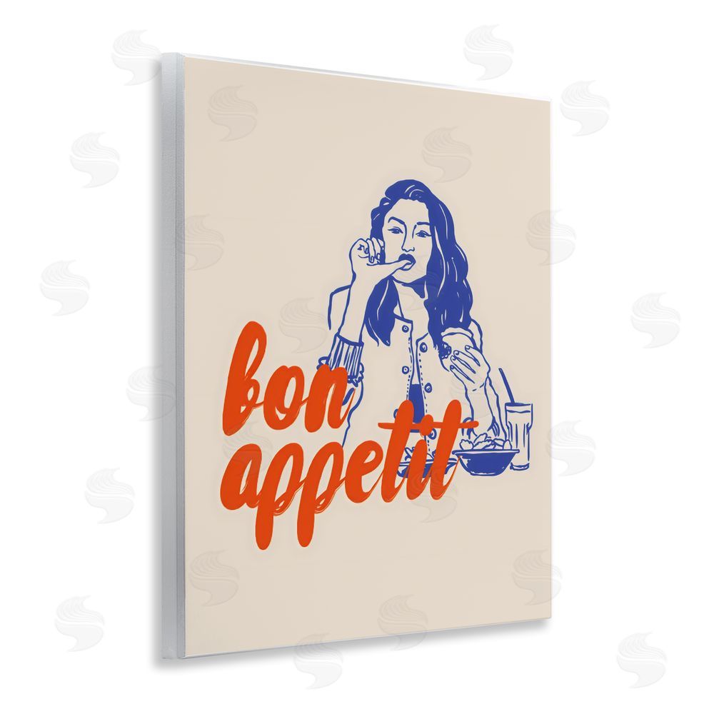 The Prints Vibe Bon Appetit Woman Enjoying Meal Wall Plaque Art Print with White Foil Wrap