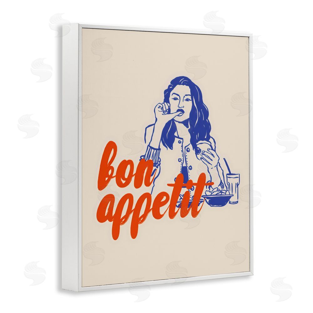 The Prints Vibe Bon Appetit Woman Enjoying Meal White Framed Giclee Wall Art Print