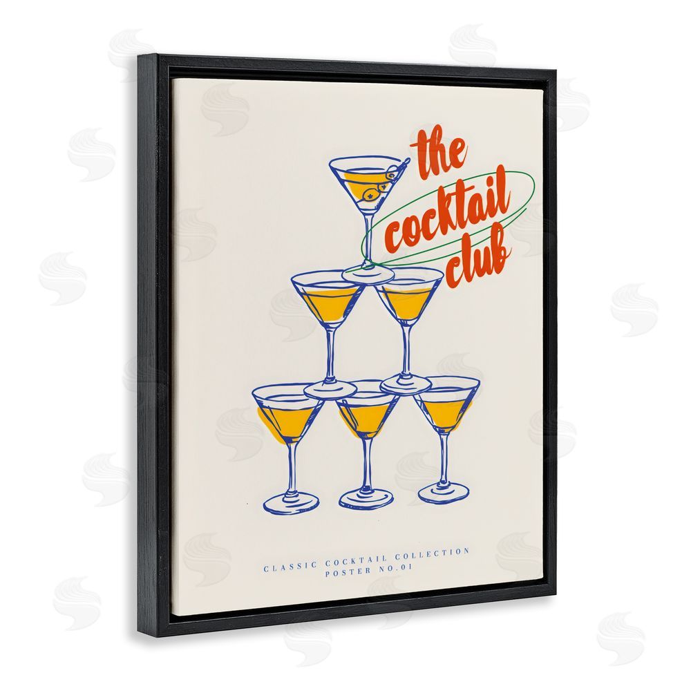 The Prints Vibe Tower Toast Cocktail Club Black Floating Framed Canvas Wall Art Print