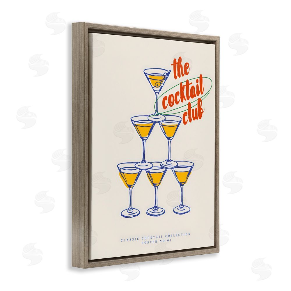The Prints Vibe Tower Toast Cocktail Club Brown Floating Framed Canvas Wall Art Print