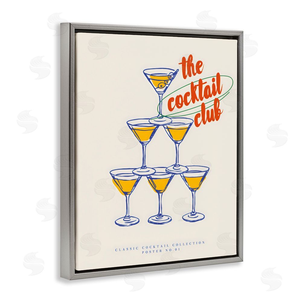 The Prints Vibe Tower Toast Cocktail Club Gray Floating Framed Canvas Wall Art Print