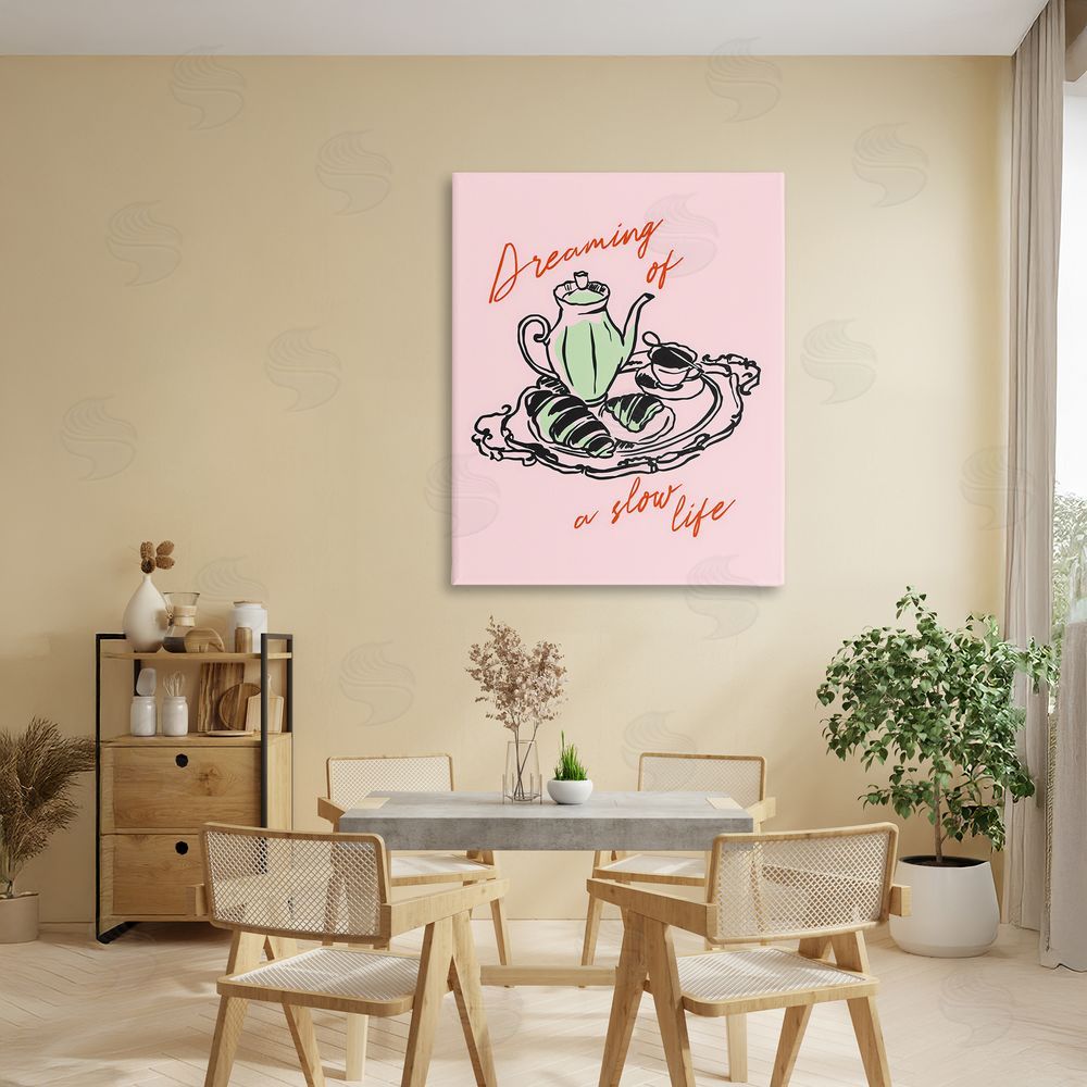 The Prints Vibe Slow Life Tea Platter Stretched Canvas on Wall