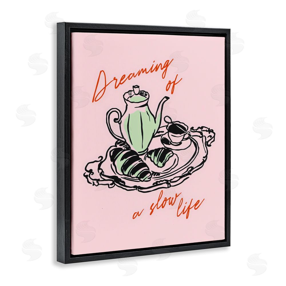 The Prints Vibe Slow Life Tea Platter Black Floating Framed Canvas Wall Art Print