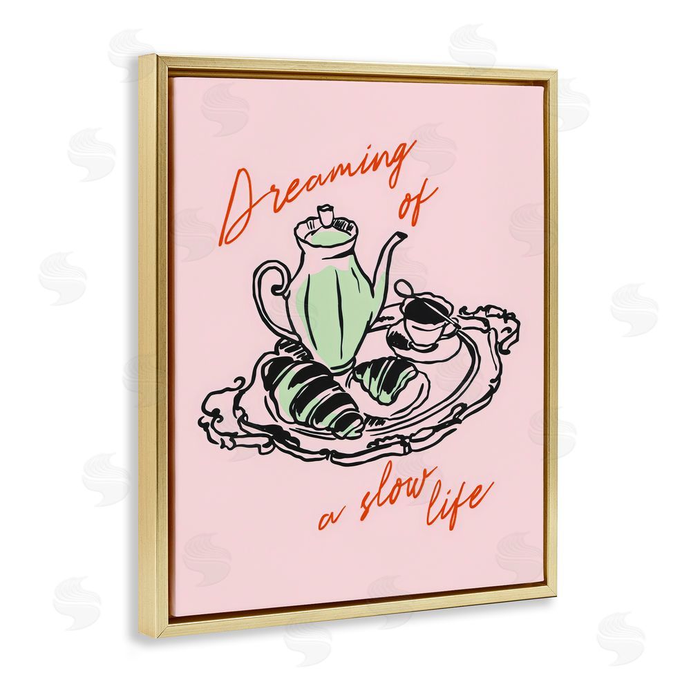 The Prints Vibe Slow Life Tea Platter Gold Floating Framed Canvas Wall Art Print