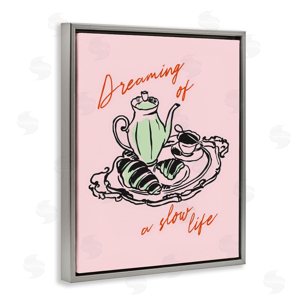 The Prints Vibe Slow Life Tea Platter Gray Floating Framed Canvas Wall Art Print