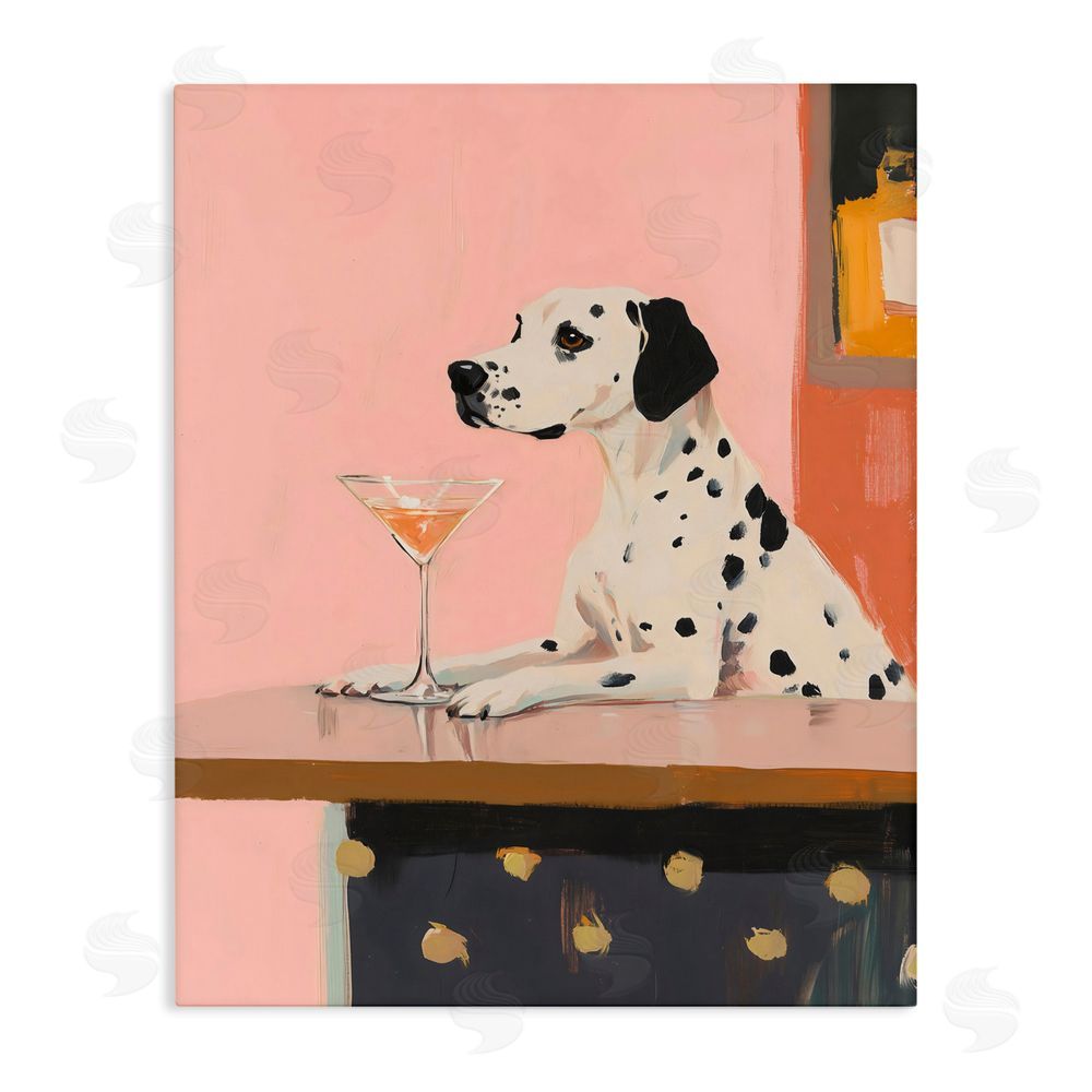 The Prints Vibe Dalmatian at Cocktail Bar Stretched Canvas Wall Art