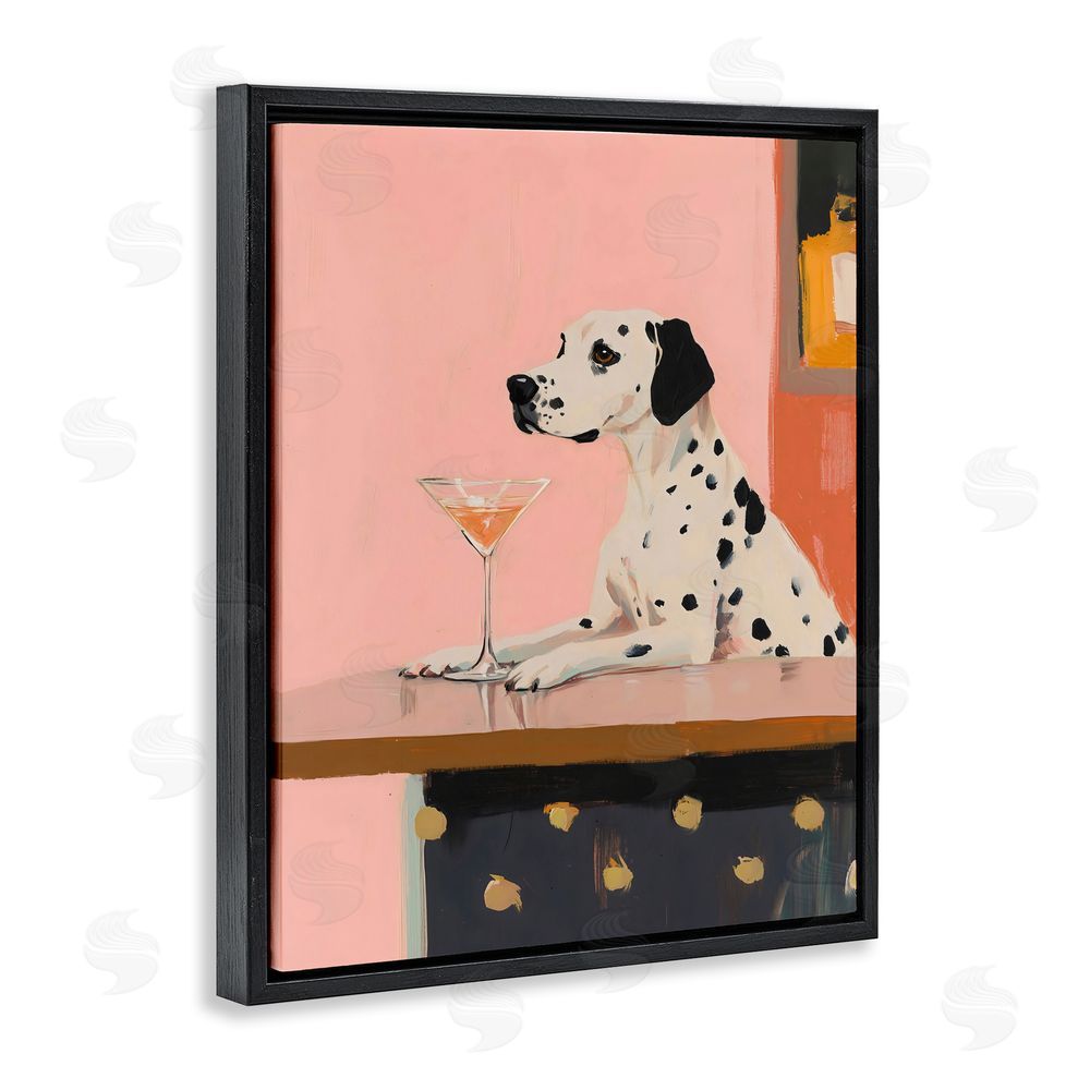 The Prints Vibe Dalmatian at Cocktail Bar Black Floating Frame Canvas Wall Art Print