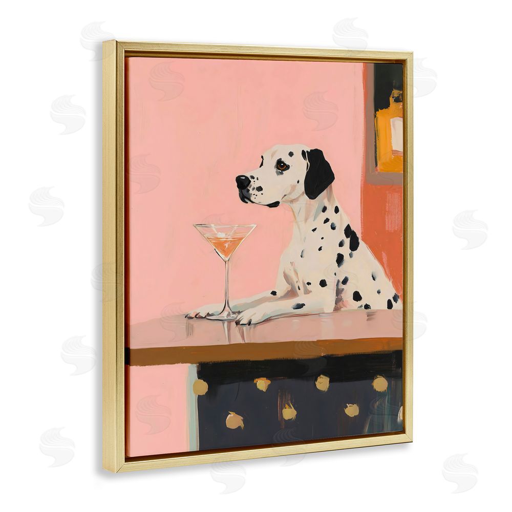 The Prints Vibe Dalmatian at Cocktail Bar Gold Floating Frame Canvas Wall Art Print