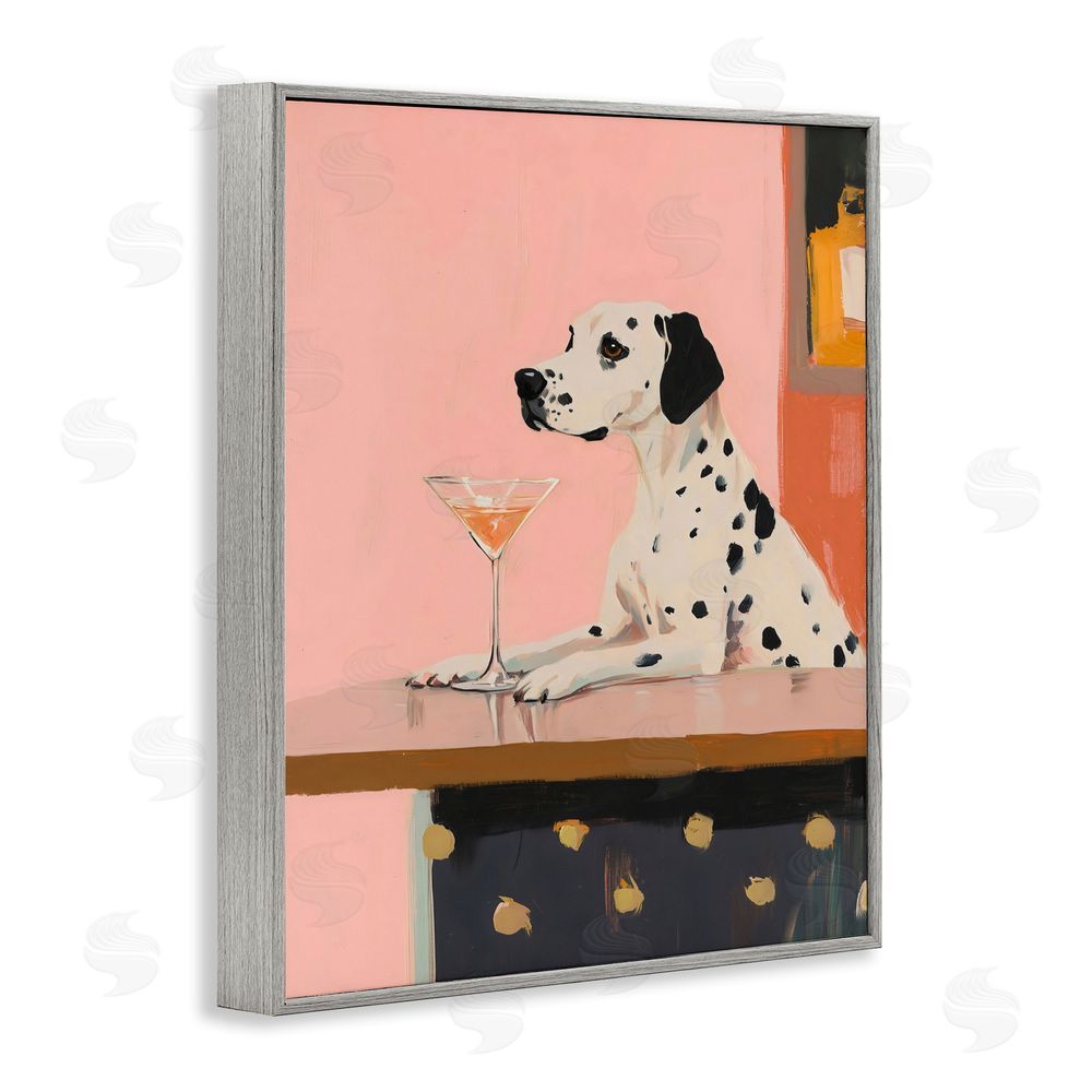 The Prints Vibe Dalmatian at Cocktail Bar Gray Framed Giclee Wall Art Print