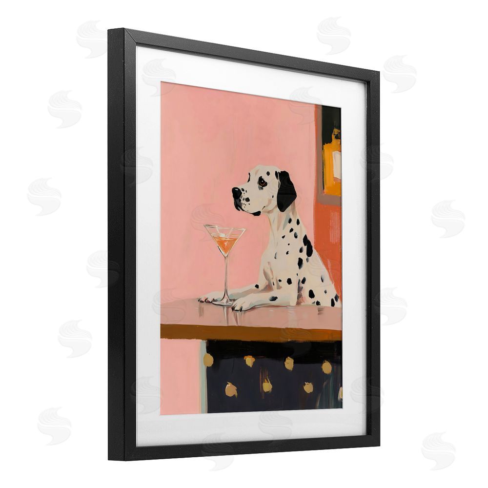 The Prints Vibe Dalmatian at Cocktail Bar Black Framed Print Under Glass Wall Art