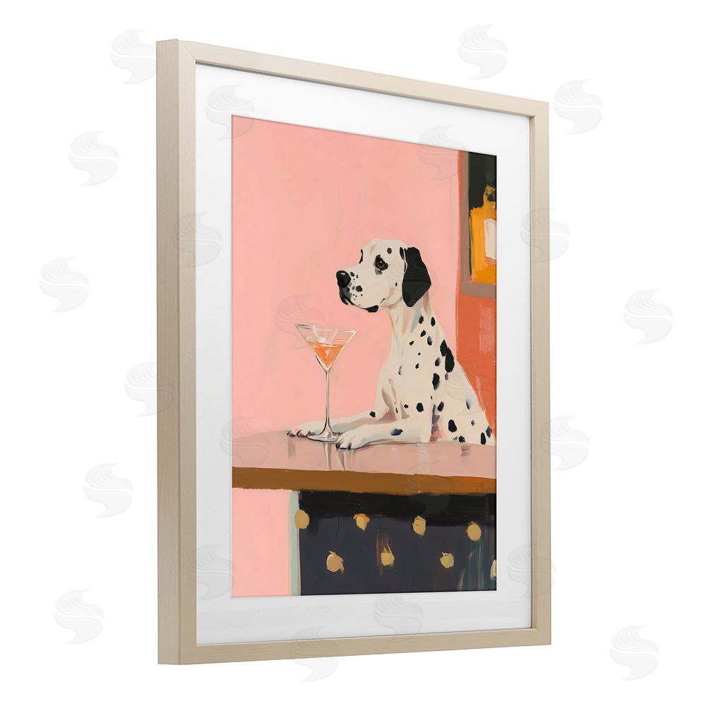 The Prints Vibe Dalmatian at Cocktail Bar Brown Framed Print Under Glass Wall Art