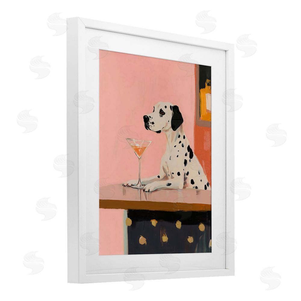 The Prints Vibe Dalmatian at Cocktail Bar White Framed Print Under Glass Wall Art