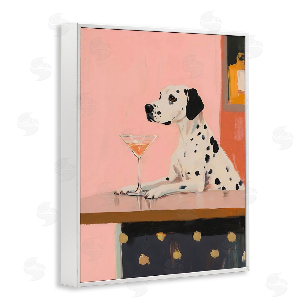The Prints Vibe Dalmatian at Cocktail Bar White Framed Giclee Wall Art Print