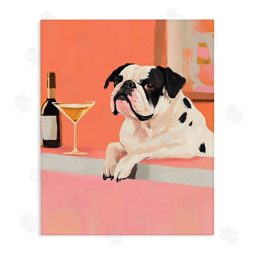 The Prints Vibe Bulldog at Martini Lounge Stretched Canvas Wall Art Print