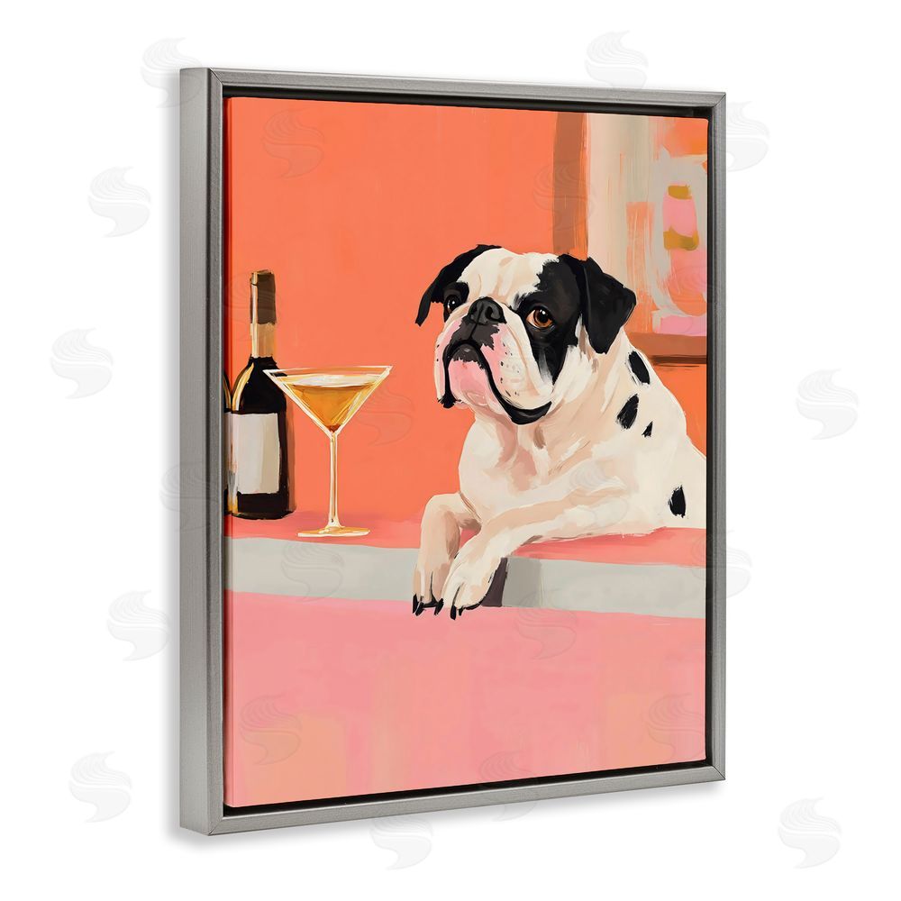 The Prints Vibe Bulldog at Martini Lounge Gray Floating Frame Stretched Canvas Wall Art Print