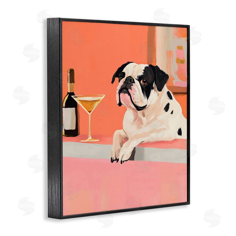 The Prints Vibe Bulldog at Martini Lounge Black Framed Giclee Wall Art Print