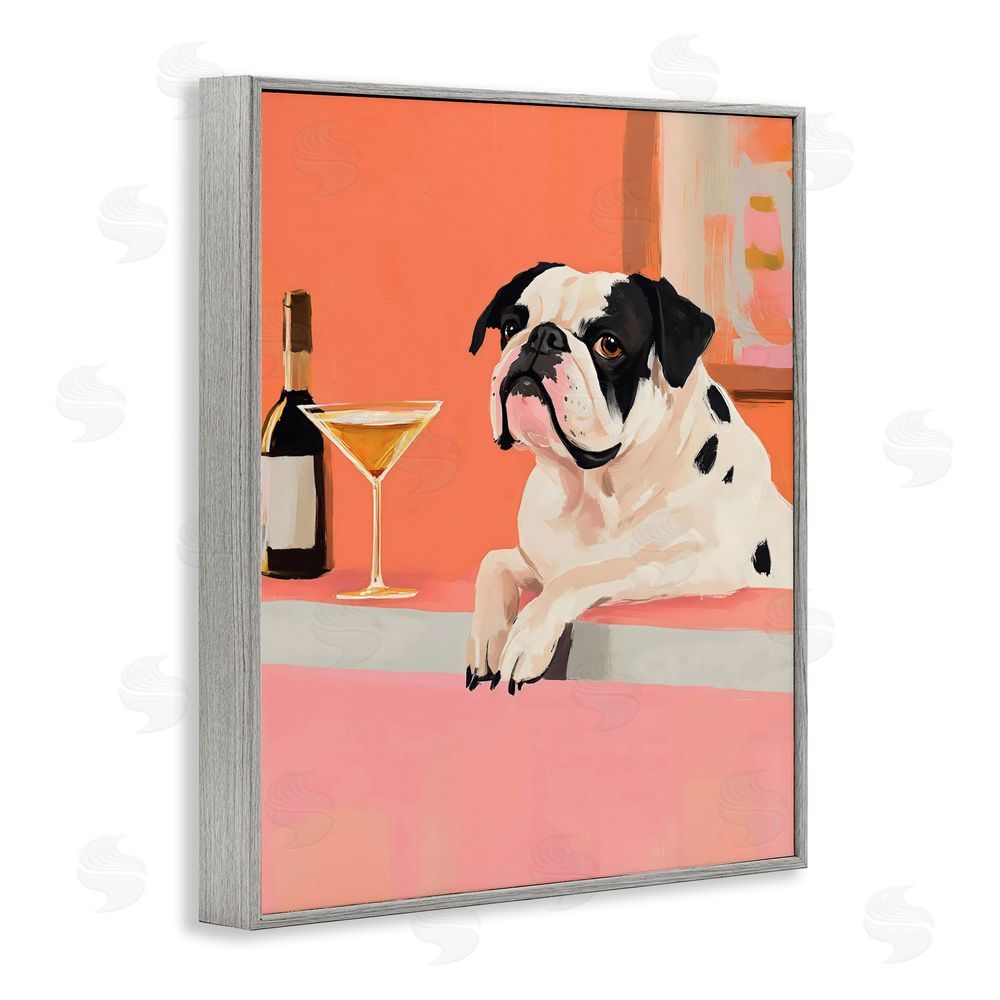 The Prints Vibe Bulldog at Martini Lounge Gray Framed Giclee Wall Art Print