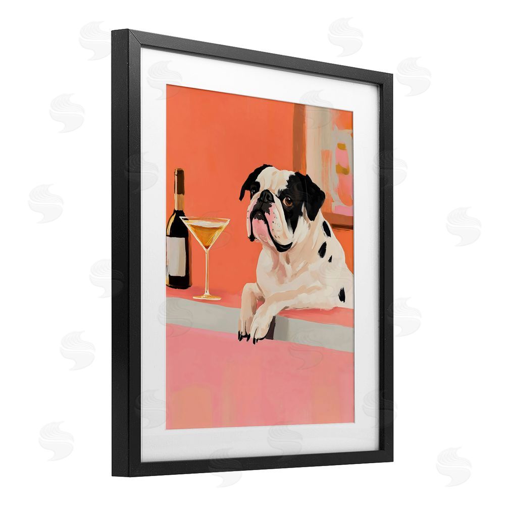 The Prints Vibe Bulldog at Martini Lounge Black Framed Print Under Glass with Matting Wall Art