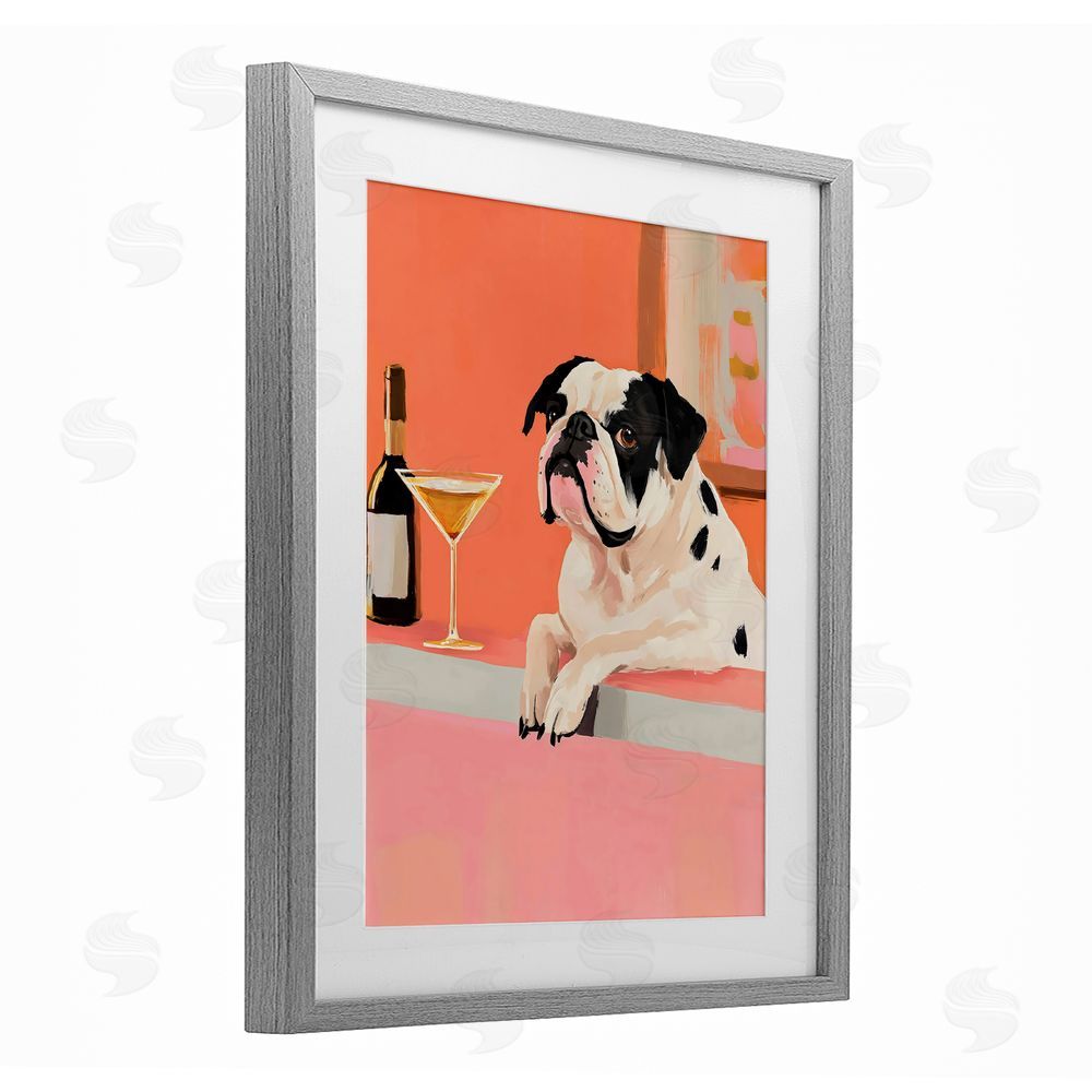 The Prints Vibe Bulldog at Martini Lounge Gray Framed Print Under Glass with Matting Wall Art