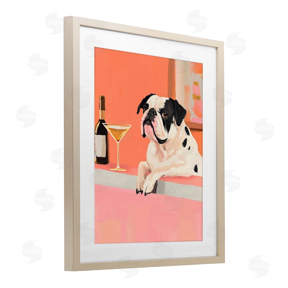The Prints Vibe Bulldog at Martini Lounge Brown Framed Print Under Glass with Matting Wall Art