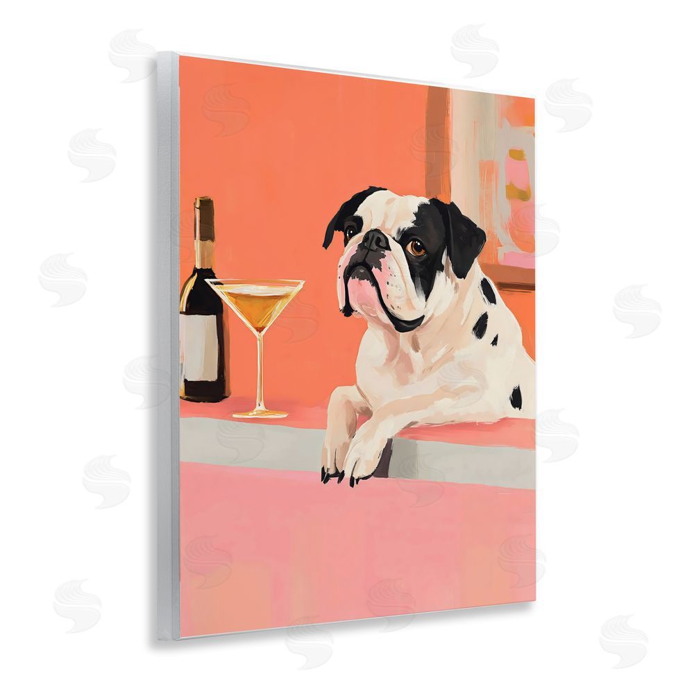 The Prints Vibe Bulldog at Martini Lounge Wall Plaque Art Print with White Foil Wrap