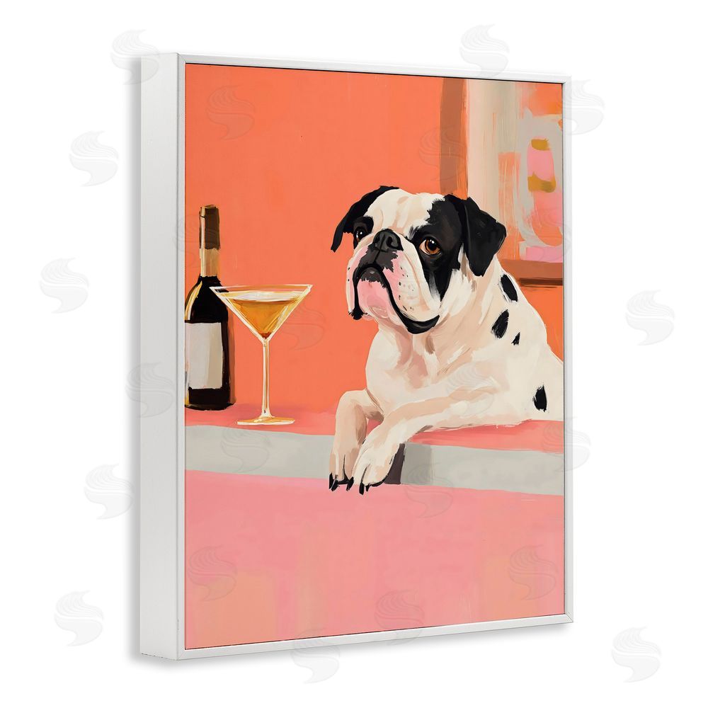 The Prints Vibe Bulldog at Martini Lounge White Framed Giclee Wall Art Print