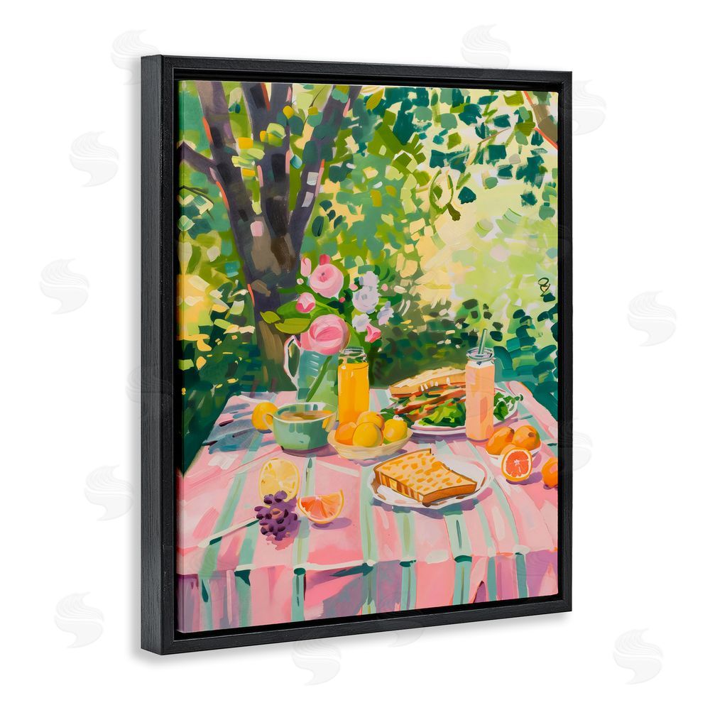 The Prints Vibe Breakfast Picnic in Garden Black Floating Frame Stretched Canvas Wall Art Print