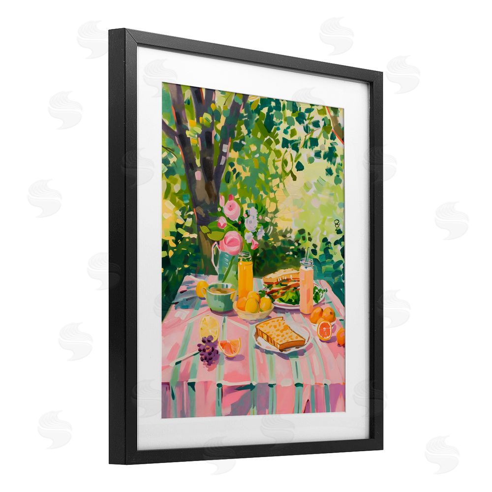 The Prints Vibe Breakfast Picnic in Garden Black Framed Print Under Glass with Matting Wall Art