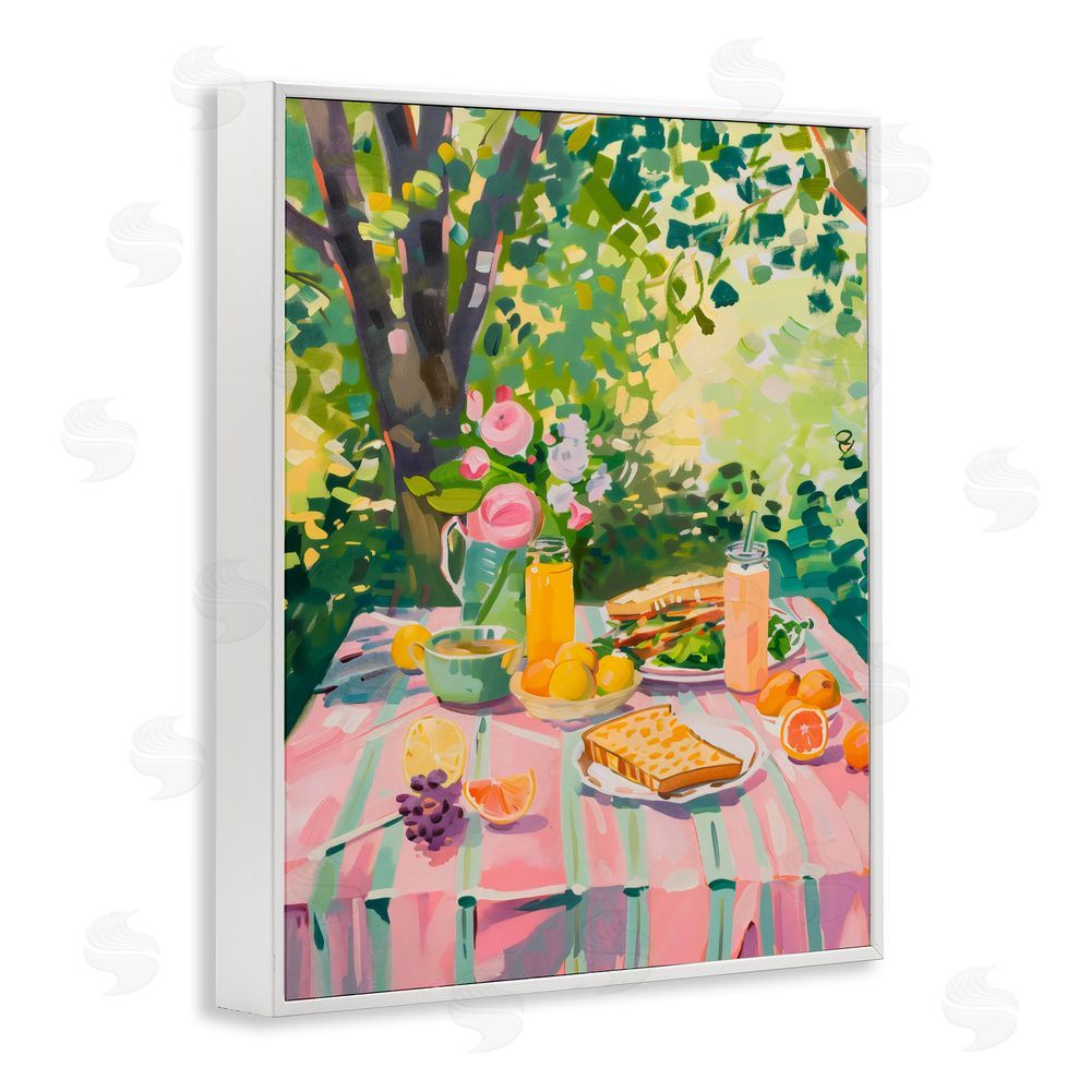 The Prints Vibe Breakfast Picnic in Garden White Framed Giclee Wall Art Print