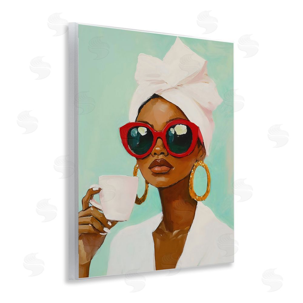 The Prints Vibe Coffee Lover in Red Sunglasses Wall Plaque with Fixed Lithograph Print