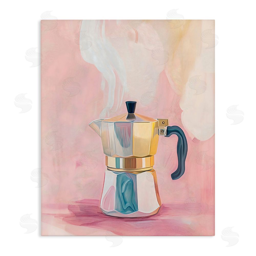 The Prints Vibe Vintage Coffee Maker on Pink Stretched Canvas Wall Art Print