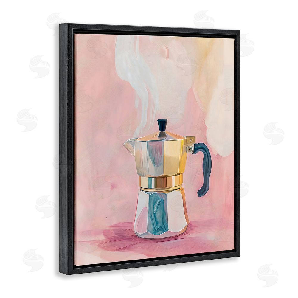 The Prints Vibe Vintage Coffee Maker on Pink Black Floating Framed Canvas Wall Art Print