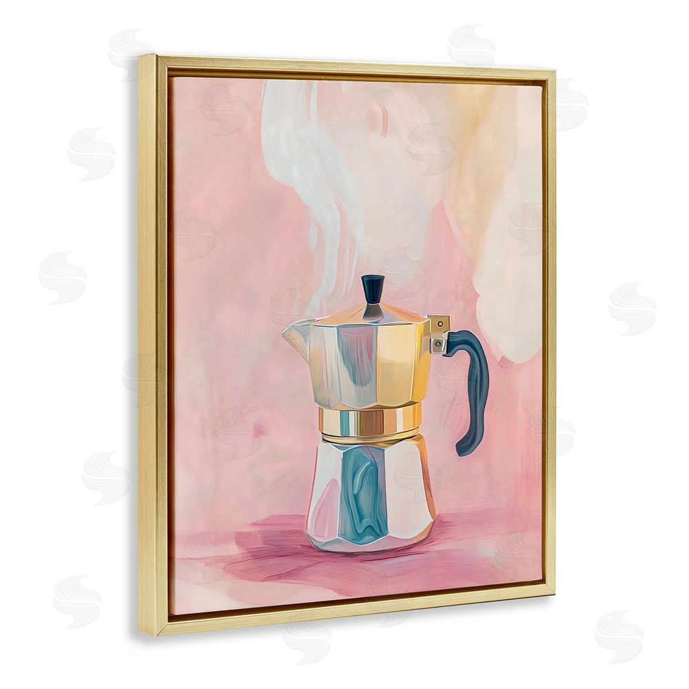 The Prints Vibe Vintage Coffee Maker on Pink Gold Floating Framed Canvas Wall Art Print
