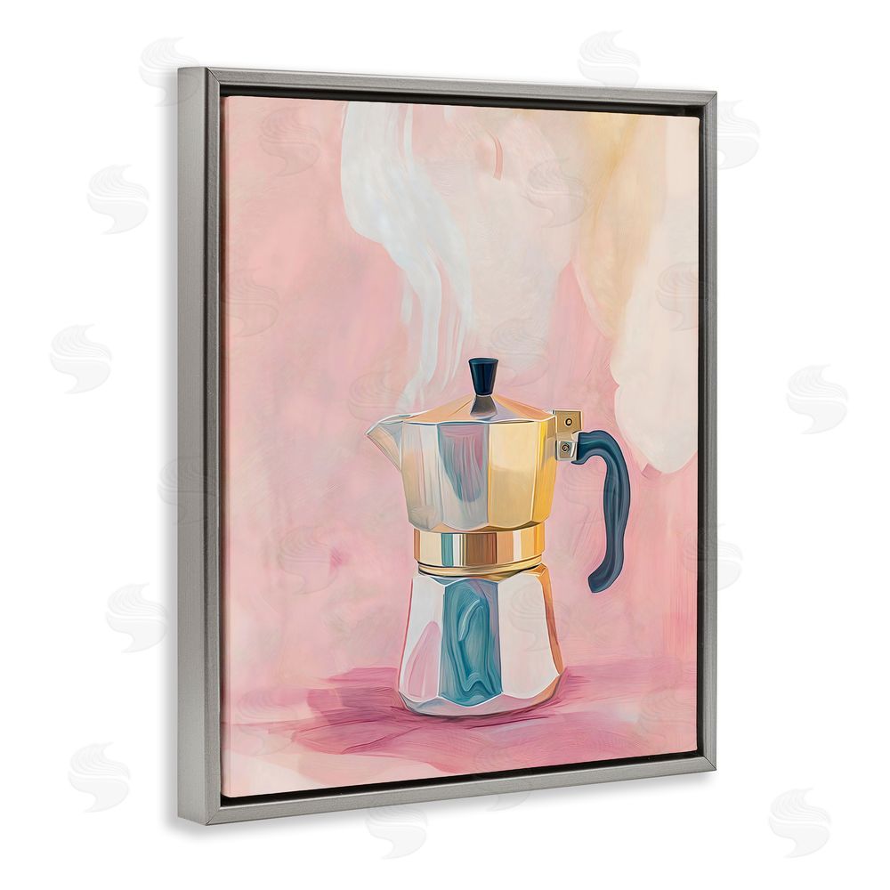 The Prints Vibe Vintage Coffee Maker on Pink Gray Floating Framed Canvas Wall Art Print