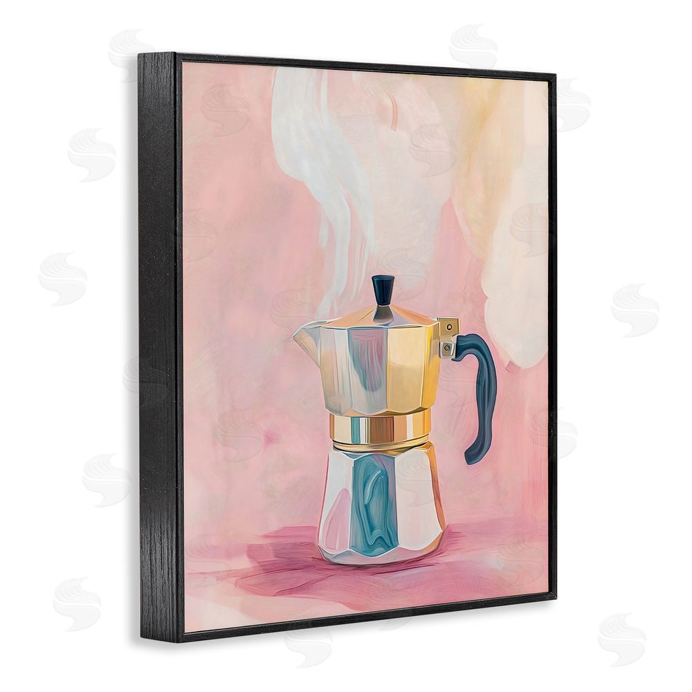 The Prints Vibe Vintage Coffee Maker on Pink Black Framed Giclee Wall Art Print