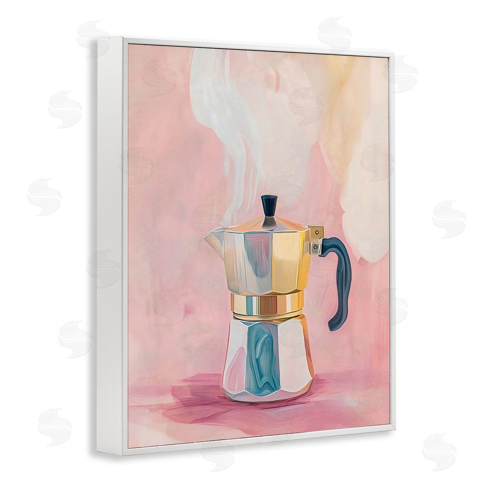 The Prints Vibe Vintage Coffee Maker on Pink White Framed Giclee Wall Art Print
