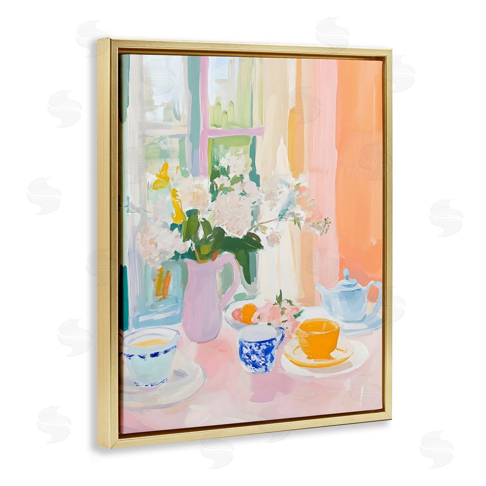 The Prints Vibe Breakfast Still Life Abstraction Gold Floating Frame Stretched Canvas Wall Art Print