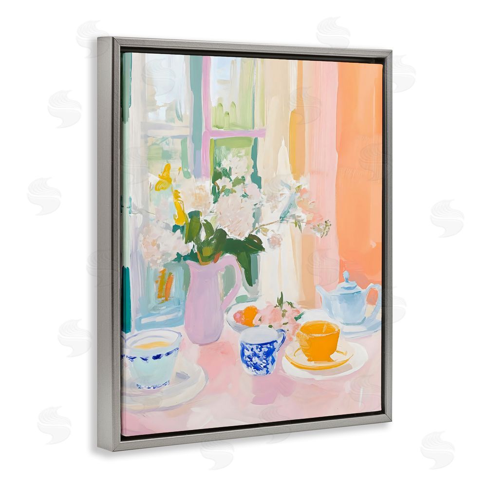 The Prints Vibe Breakfast Still Life Abstraction Gray Floating Frame Stretched Canvas Wall Art Print