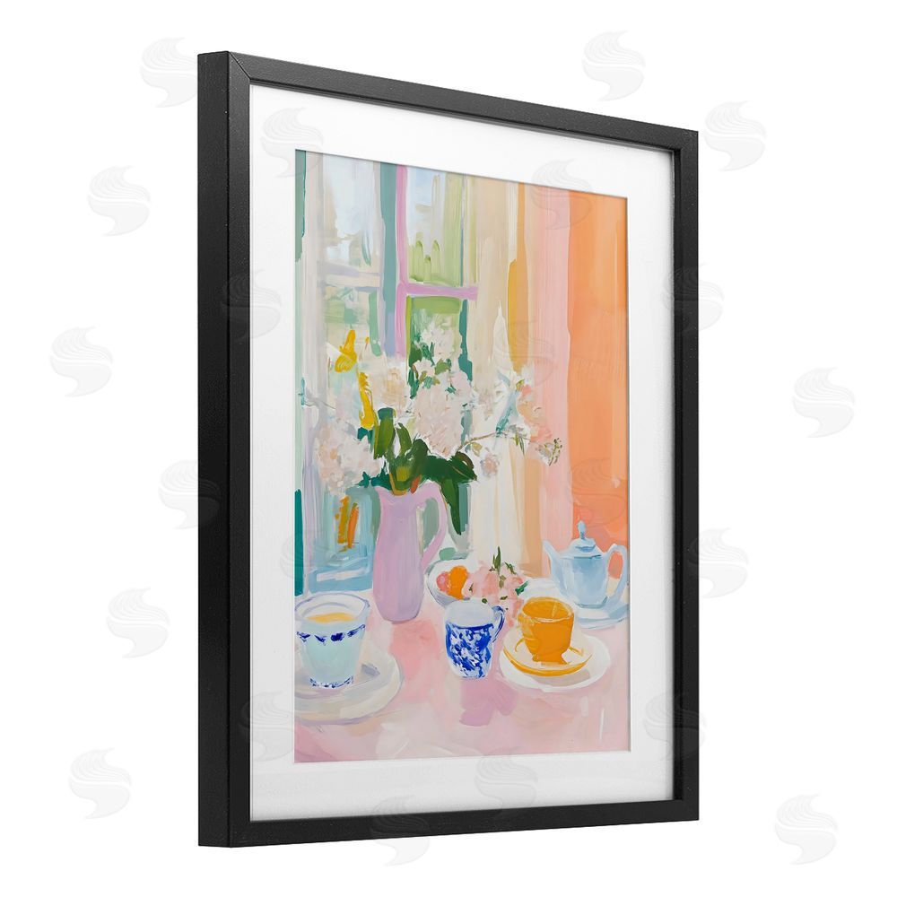 The Prints Vibe Breakfast Still Life Abstraction Black Framed Print Under Glass with Matting Wall Art