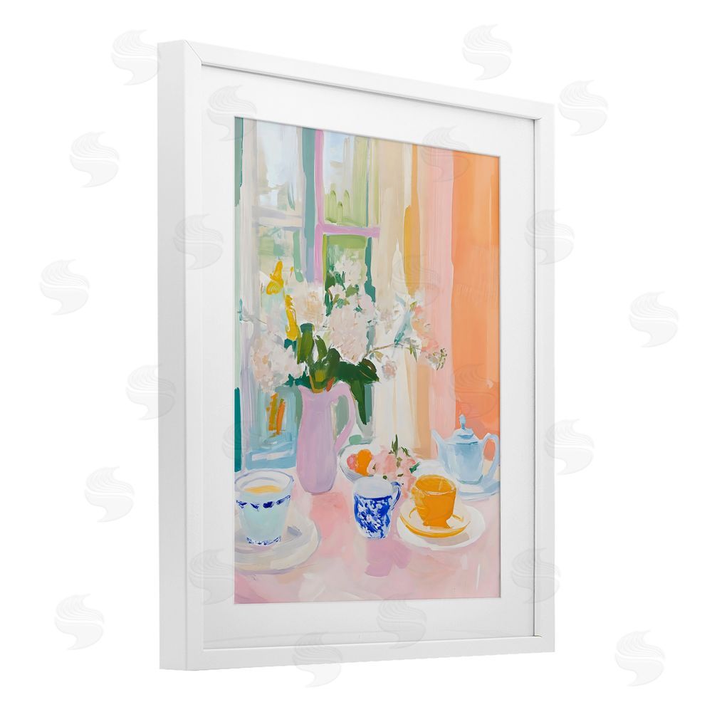 The Prints Vibe Breakfast Still Life Abstraction White Framed Print Under Glass with Matting Wall Art