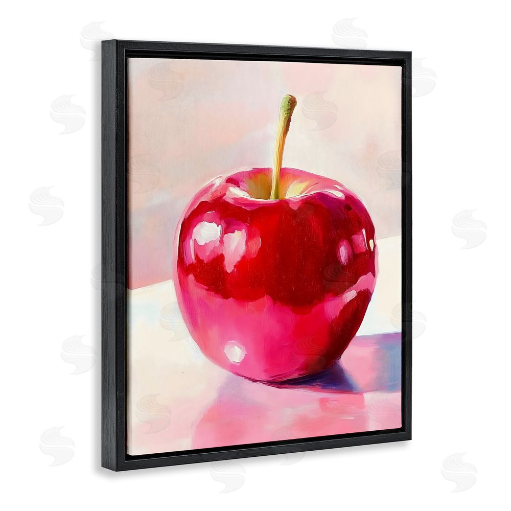 The Prints Vibe Shiny Red Apple Reflection Black Floating Framed Canvas Wall Art Print